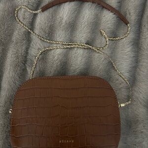 Sezane Tan Croc-Embossed Crossbody Bag